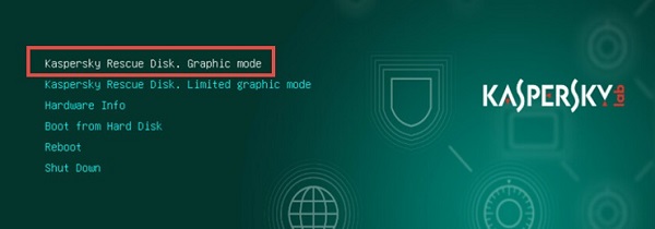 Giao diện chọn Graphic Mode của Kaspersky Rescue Disk